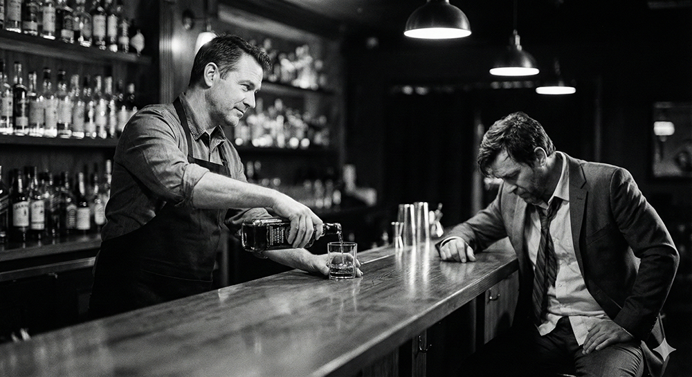 Bartender pouring a drink for a regular without asking